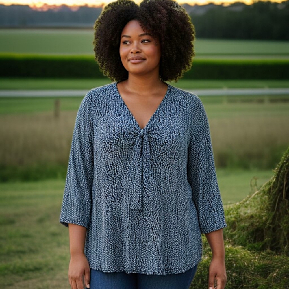 Style & Co Blouse 1X Top Plus Career‎ Hippie Indie Stretchy Sheer Overlay Boho